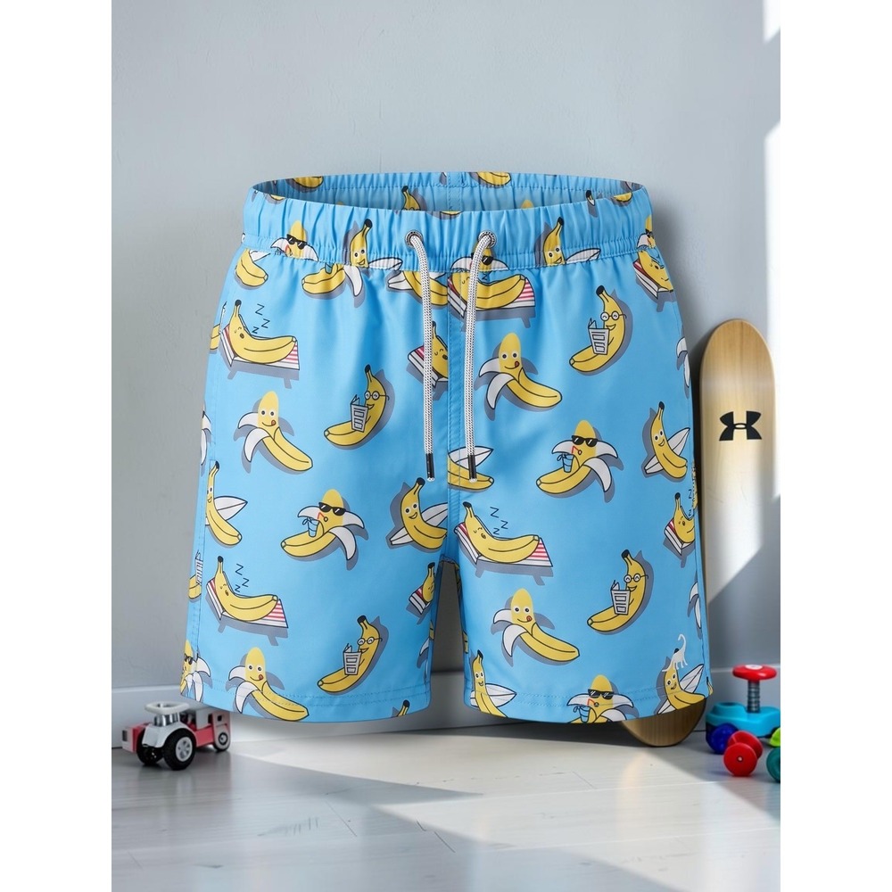 Unbranded Banana Character Print Blue Quick Dry Swim Trunks Kids Size S